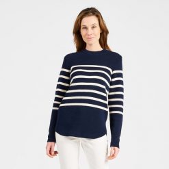 Sweter marynarski damski Tribord 100. Białe swetry TRIBORD, l, bez wzorów, z bawełny, bez ramiączek. W wyprzedaży za 99.99 zł.