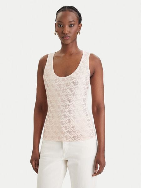 Guess Top W6GP10 K2932 Beżowy Regular Fit. Brązowe topy Guess, s, z aplikacjami, z bawełny, bez kołnierzyka, bez ramiączek. Za 162.99 zł.