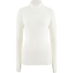Sweter z golfem w prążek bonprix biel wełny. Golfy marki bonprix. Za 27.99 zł.