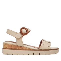 Sandały Tamaris. Brązowe sandały Tamaris, bez wzorów, bez obcasa, na koturnie, bez zapięcia. Za 259.99 zł.