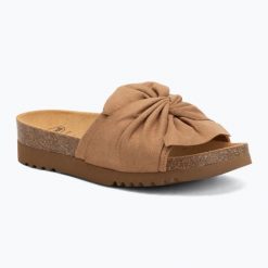 Klapki damskie Scholl Princess Med. Brązowe klapki Scholl, bez wzorów, z materiału, bez obcasa. Za 289.99 zł.