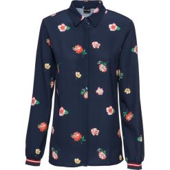 Bluzka z kontrastowymi paskami bonprix ciemnoniebieski z nadrukiem. Niebieskie bluzki bonprix, bez wzorów, biznesowe, bez kołnierzyka, bez ramiączek. Za 54.99 zł.