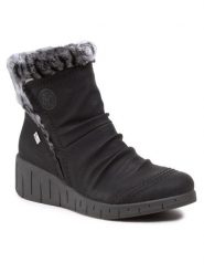 Rieker Botki Y1361-00 Czarny. Czarne botki Rieker, bez wzorów, ze skóry, bez obcasa, na słupku, bez zapięcia. Za 349.99 zł.