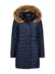 Geographical Norway Płaszcz pikowany "Charlize" w kolorze granatowym rozmiar: XL. Niebieskie płaszcze Geographical Norway, xl, z aplikacjami, bez kaptura. Za 255.34 zł.