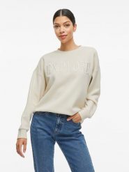 Vila Bluza w kolorze kremowym rozmiar: XL. Brązowe bluzy Vila, xl, bez wzorów, bez kaptura. Za 96.83 zł.