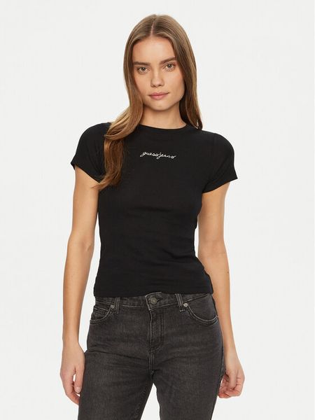 Guess Jeans T-Shirt W5RI57 KA0H1 Czarny Slim Fit. Czarne t-shirty Guess Jeans, l, z aplikacjami, z bawełny, bez kołnierzyka, bez ramiączek. Za 79.99 zł.