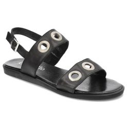 Czarne Sandały Chebello Damskie Stylowe Obuwie. Czarne sandały CheBello, bez wzorów, ze skóry, eleganckie, bez obcasa, na platformie, bez zapięcia. Za 189.00 zł.
