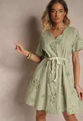 Jasnozielona Sukienka Boho Ozdobiona Sznurkiem i Haftami Evinelle. Zielone sukienki Renee, na co dzień, na lato, l, bez wzorów, boho, bez kołnierzyka, bez ramiączek, midi, proste. Za 99.99 zł.