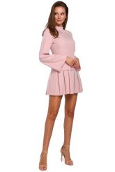 Różowa Sukienka z Obniżoną Talią z Półgolfem. Czerwone sukienki MAKEOVER, l, bez wzorów, z elastanu, wizytowe, bez kołnierzyka, bez ramiączek. Za 204.91 zł.