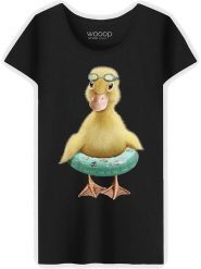 WOOOP Koszulka "Duck Bouee" w kolorze czarnym rozmiar: L. Czarne bluzki Wooop, l, bez wzorów, z bawełny, bez kołnierzyka, bez ramiączek. Za 61.60 zł.