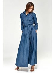 Nife Sukienka dżinsowa w kolorze niebieskim rozmiar: 42. Niebieskie sukienki Nife, bez wzorów, z bawełny, bez kołnierzyka, bez ramiączek, maxi. Za 239.86 zł.