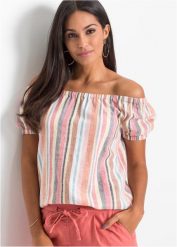 "Bluzka ""carmen""". Czerwone bluzki bonprix, bez wzorów, eleganckie, bez kołnierzyka, bez ramiączek. Za 119.99 zł.