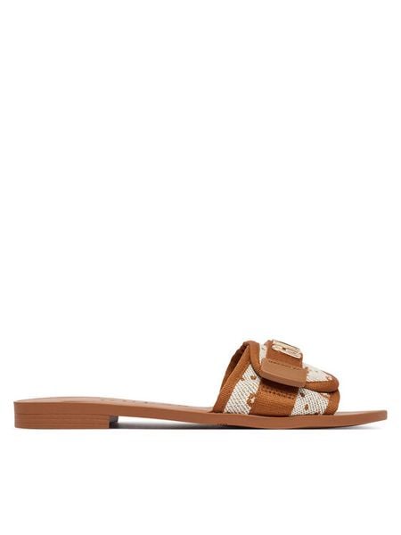 Guess Klapki FLJEL5 FAB03 Brązowy. Brązowe klapki Guess, z aplikacjami, z materiału, bez obcasa. Za 182.99 zł.