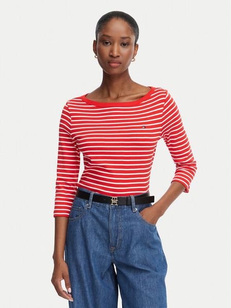 Tommy Hilfiger Bluzka Cody Boat-Nk WW0WW49928 Czerwony Regular Fit. Czerwone bluzki TOMMY HILFIGER, s, bez wzorów, z bawełny, bez kołnierzyka, bez ramiączek. Za 201.99 zł.