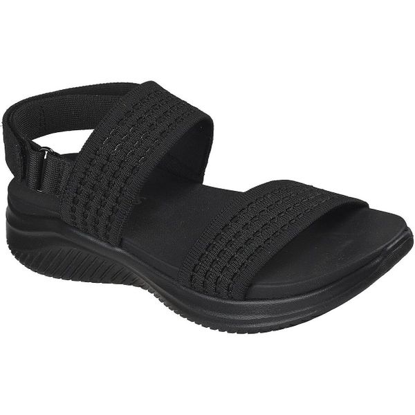 Sandały damskie Skechers Ultra Flex 3.0 Sandal All A. Czarne sandały Skechers, bez wzorów, z materiału, bez obcasa, bez zapięcia. Za 290.00 zł.