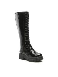 DeeZee Kozaki WS068-30 Czarny. Czarne kozaki DeeZee, ze skóry, bez obcasa, na płaskiej podeszwie, bez zapięcia. Za 149.99 zł.