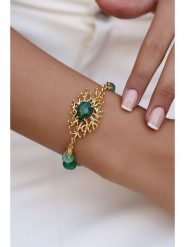L'Atelier de Gaia Pozłacana bransoletka z agatami rozmiar: onesize. Zielone bransoletki L'Atelier de Gaia, z agatem, pozłacane. Za 46.95 zł.