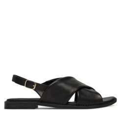 Sandały Lasocki. Czarne sandały Lasocki, bez wzorów, bez obcasa, na płaskiej podeszwie, bez zapięcia. Za 149.99 zł.