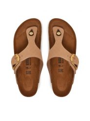 Birkenstock Japonki Gizeh Big Buckle LENB 1024007 Beżowy. Brązowe klapki Birkenstock, bez wzorów, z nubiku, bez obcasa. Za 486.99 zł.