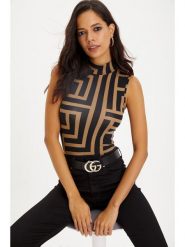 Cool & Sexy Bluzka w kolorze jasnobrązowo-czarnym rozmiar: S. Brązowe bluzki Cool & Sexy, s, bez wzorów, bez kołnierzyka, bez ramiączek. Za 39.99 zł.