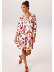 Aniston Sukienka w kolorze białym ze wzorem rozmiar: 40. Brązowe sukienki Aniston, bez wzorów, z wiskozy, bez kołnierzyka, bez ramiączek, maxi. Za 217.99 zł.