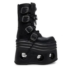 Botki NEW ROCK. Czarne botki NEW ROCK, bez wzorów, bez obcasa, na koturnie, bez zapięcia. Za 1,449.00 zł.