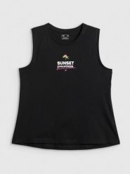 4F Top regular z nadrukiem damski - czarny XXL. Czarne topy 4f, xxl, bez wzorów, z bawełny, bez kołnierzyka, bez ramiączek. Za 49.99 zł.