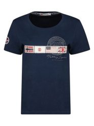 Geographical Norway Koszulka "Jorama" w kolorze granatowym rozmiar: L. Niebieskie bluzki Geographical Norway, l, bez wzorów, z bawełny, bez kołnierzyka, bez ramiączek. Za 52.79 zł.