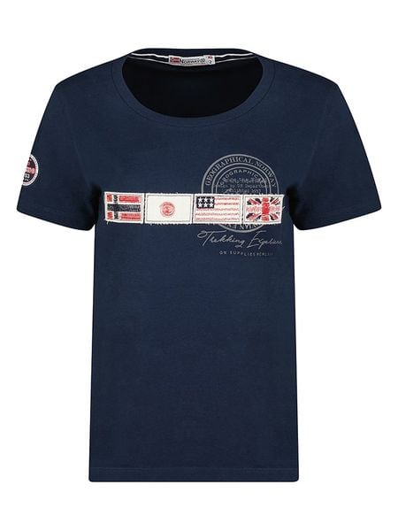 Geographical Norway Koszulka "Jorama" w kolorze granatowym rozmiar: M. Niebieskie bluzki Geographical Norway, m, bez wzorów, z bawełny, bez kołnierzyka, bez ramiączek. Za 61.31 zł.
