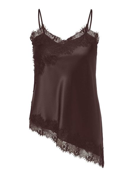 ONLY Carmakoma Top w kolorze brązowym rozmiar: 44. Brązowe topy Only Carmakoma, bez wzorów, z koronki, z asymetrycznym kołnierzem, bez ramiączek. Za 119.95 zł.