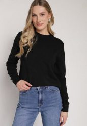Czarny Casualowy Sweter z Wełną i Bawełną Nedalla. Czarne swetry Born2be, bez wzorów, z bawełny, bez ramiączek. Za 59.99 zł.
