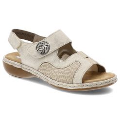 Beżowe Sandały Rieker Wygodne Obuwie Damskie. Brązowe sandały Rieker, bez wzorów, eleganckie, bez obcasa, bez zapięcia. Za 287.99 zł.