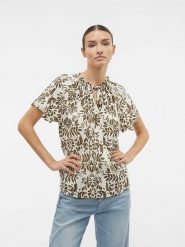 Vero Moda Bluzka "Imma" w kolorze kremowo-oliwkowym rozmiar: XS. Brązowe bluzki Vero Moda, xs, bez wzorów, z wiskozy, bez kołnierzyka, bez ramiączek. Za 39.58 zł.