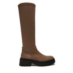 Kozaki MEXX. Brązowe kozaki Mexx, bez obcasa, na płaskiej podeszwie, bez zapięcia. Za 399.99 zł.
