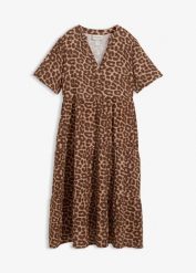 Sukienka z miękkiego muślinu. Brązowe sukienki bonprix, bez wzorów, z bawełny, bez kołnierzyka, bez ramiączek. Za 124.99 zł.