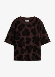 Sweter w żakardowy wzór. Brązowe swetry bonprix, bez wzorów, z żakardem, bez ramiączek. Za 129.99 zł.