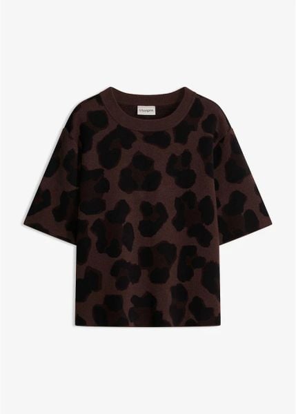 Sweter w żakardowy wzór. Brązowe swetry bonprix, bez wzorów, z żakardem, bez ramiączek. Za 109.99 zł.