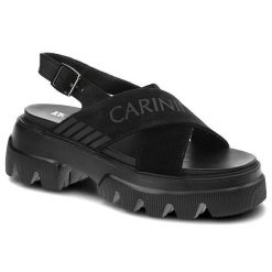 Czarne Sandały Carinii Modne Skórzane Buty Damskie. Czarne sandały Carinii, z aplikacjami, bez obcasa, na platformie, bez zapięcia. Za 299.00 zł.