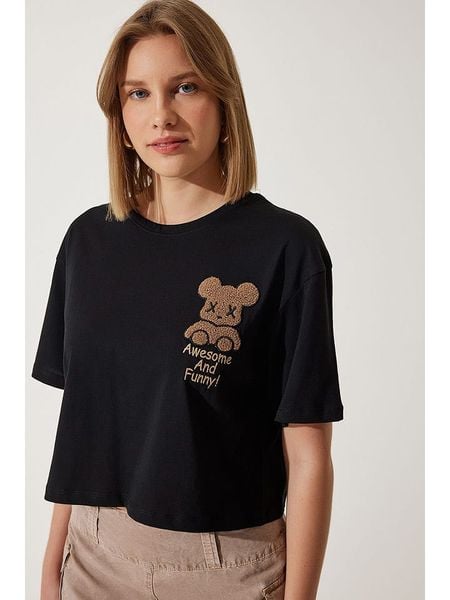 Happiness Istanbul Koszulka w kolorze czarnym rozmiar: 40. Czarne bluzki Happiness Istanbul, bez wzorów, bez kołnierzyka, bez ramiączek. Za 48.28 zł.