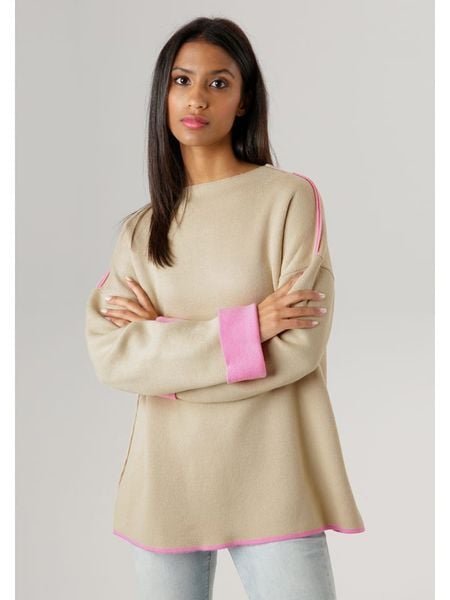 Aniston Sweter w kolorze beżowym rozmiar: 44. Brązowe swetry Aniston, bez wzorów, bez ramiączek. Za 48.05 zł.