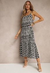 Czarna Bawełniana Sukienka w Geometryczny Wzór Koloniela. Czarne sukienki Renee, na co dzień, l, bez wzorów, z bawełny, eleganckie, bez kołnierzyka, bez ramiączek, midi. Za 39.99 zł.