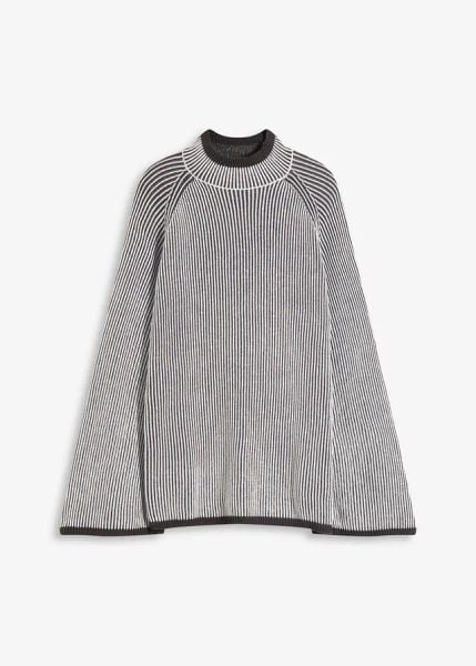 Sweter oversize ze stójką. Szare swetry bonprix, bez wzorów, bez ramiączek. Za 109.99 zł.