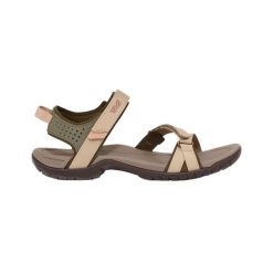 Sandały damskie Teva Verra. Brązowe sandały Teva, bez wzorów, z materiału, sportowe, bez obcasa, bez zapięcia. Za 399.00 zł.