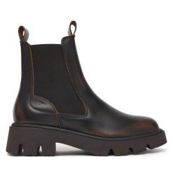 Sztyblety Tamaris. Brązowe botki Tamaris, bez wzorów, bez obcasa, na płaskiej podeszwie, bez zapięcia. Za 484.99 zł.