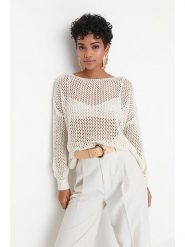 Trendyol Sweter w kolorze kremowym rozmiar: L. Brązowe swetry Trendyol, l, bez wzorów, bez ramiączek. Za 65.85 zł.