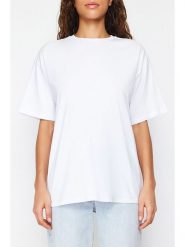 Trendyol Koszulka w kolorze białym rozmiar: XL. Białe bluzki Trendyol, xl, bez wzorów, z bawełny, bez kołnierzyka, bez ramiączek. Za 43.68 zł.