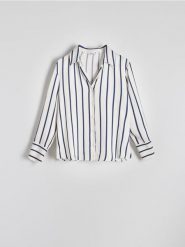 Koszula z wiskozy - granatowy. Niebieskie koszule Reserved, l, bez wzorów, z tkaniny, klasyczne, bez kołnierzyka, bez ramiączek. W wyprzedaży za 35.99 zł.