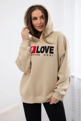 Bluza bawełniana ocieplana z kapturem Love jasno beżowa. Brązowe bluzy KESI, l, bez wzorów, z bawełny, z kapturem. Za 271.84 zł.
