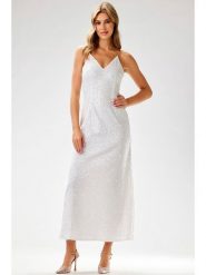 Awama Sukienka w kolorze białym rozmiar: XL. Białe sukienki Awama, na co dzień, xl, bez wzorów, bez kołnierzyka, bez ramiączek, maxi, proste. Za 154.99 zł.