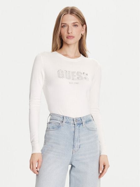 Guess Sweter W5BR40 Z2NQ2 Écru Regular Fit. Swetry Guess, s, z aplikacjami, z wiskozy, bez ramiączek. Za 299.99 zł.